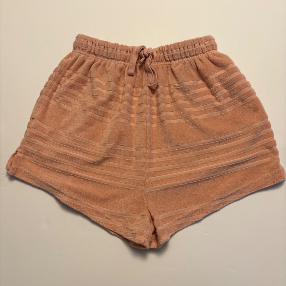 Billabong Terry Cloth Shorts Women Size Small Peach Striped Drawstring Casual